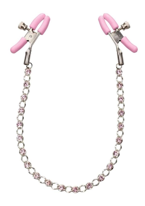 Nipple Play Crystal Chain Nipple Clamps - Pink - Image 2