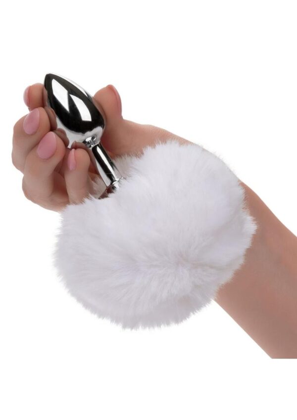 Running Wild Faux Fur Bunny Tail and Metallic Anal Plug - White - Image 4