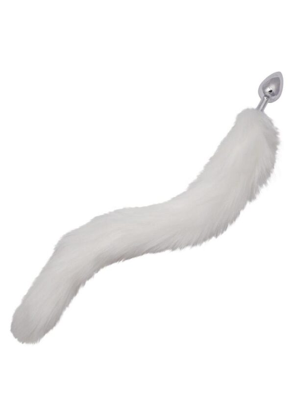 Running Wild Faux Fur Tail and Metallic Anal Plug - White - Image 3