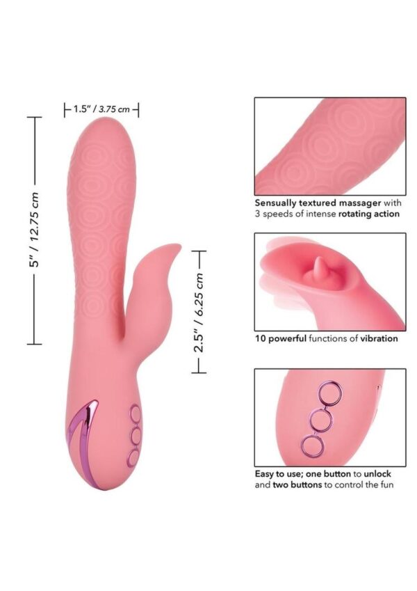 California Dreaming Pasadena Player Rechargeable Rotating Silicone Rabbit Vibrator - Pink - Image 4