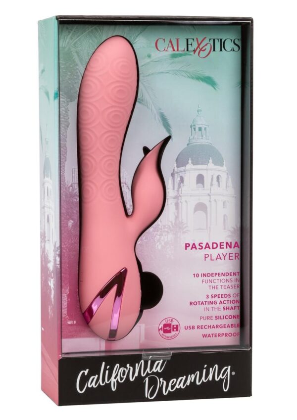 California Dreaming Pasadena Player Rechargeable Rotating Silicone Rabbit Vibrator - Pink