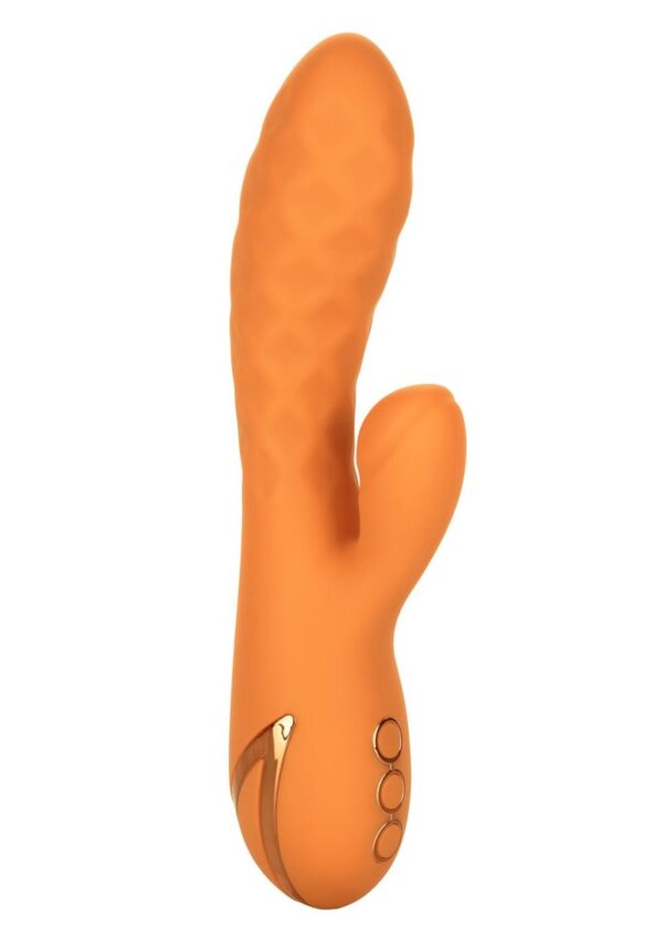 California Dreaming Newport Beach Babe Rechargeable Silicone Thumping Rabbit Vibrator - Orange - Image 2