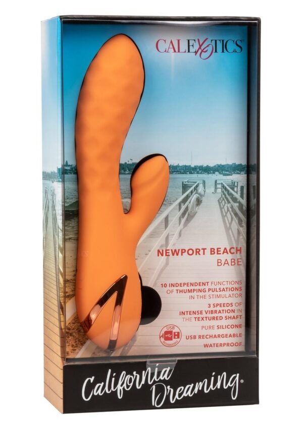 California Dreaming Newport Beach Babe Rechargeable Silicone Thumping Rabbit Vibrator - Orange