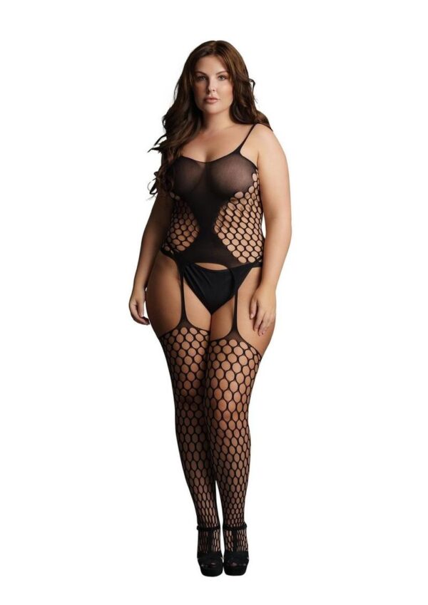 Le Desir Fence Net Suspender Bodystocking - Queen - Black - Image 2