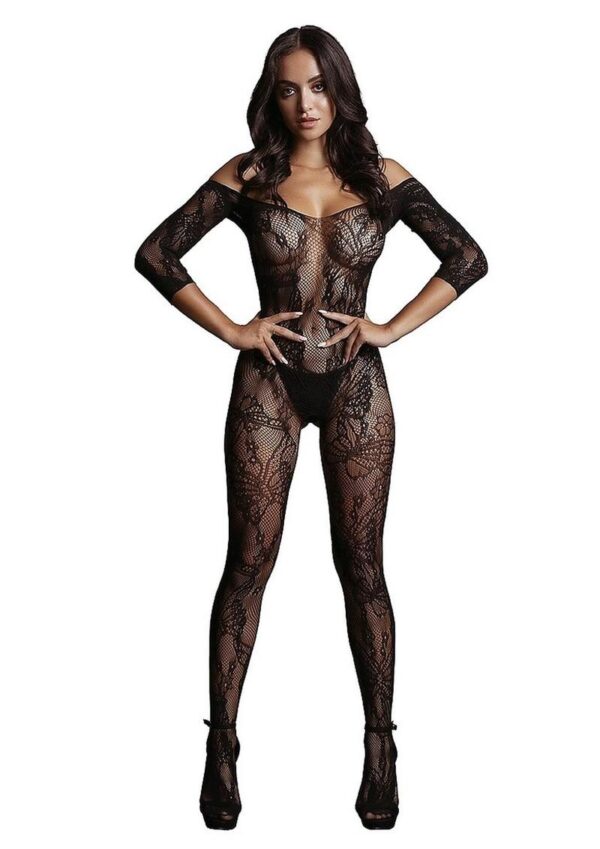 Le Desir Lace Sleeved Bodystocking - O/S - Black - Image 2