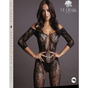 Le Desir Lace Sleeved Bodystocking - O/S - Black
