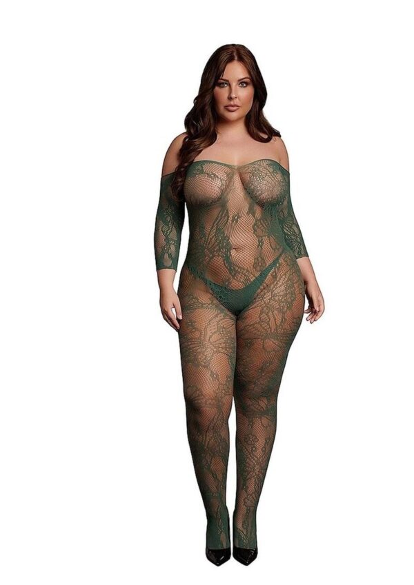 Le Desir Lace Long Sleeved Bodystocking - Queen - Green - Image 2