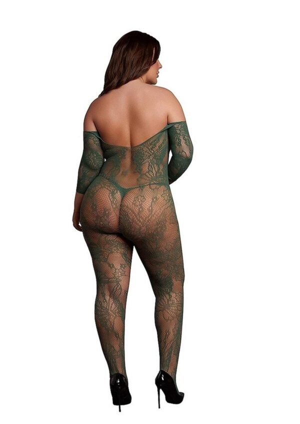 Le Desir Lace Long Sleeved Bodystocking - Queen - Green - Image 3