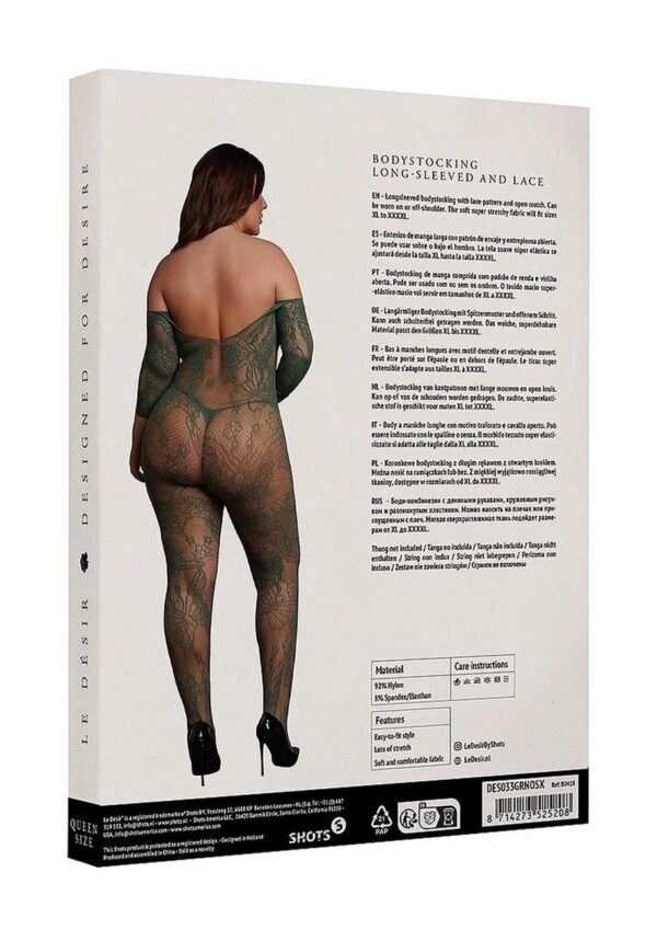 Le Desir Lace Long Sleeved Bodystocking - Queen - Green - Image 4