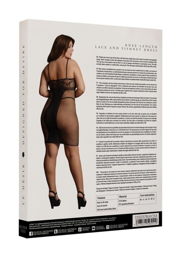 Le Desir Knee-Length Lace and Fishnet Dress - Queen - Black - Image 4