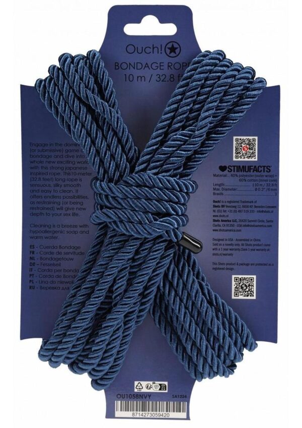 Ouch Bondage Rope 10 Meter Nylon - Navy Blue - Image 2