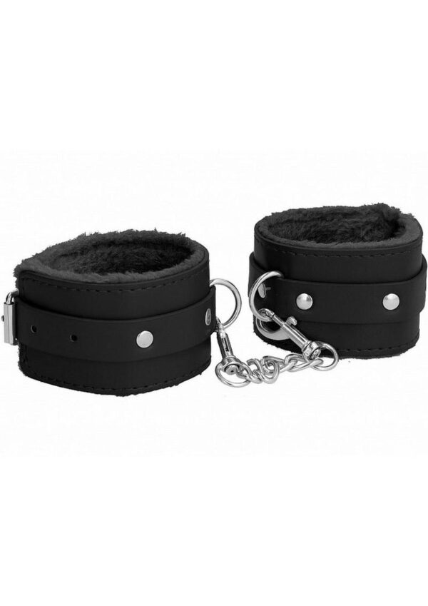Ouch! Plush Leather Wrist Cuff - Black - Image 2