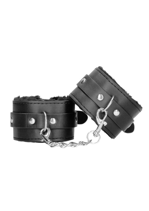 Ouch! Plush Bonded Leather Hand Cuffs - Black - Image 2