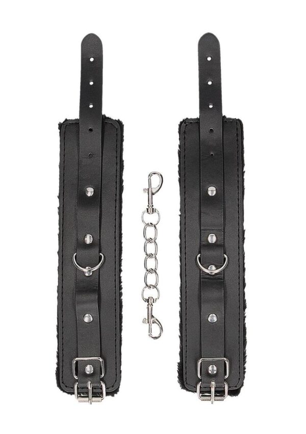 Ouch! Plush Bonded Leather Hand Cuffs - Black - Image 3