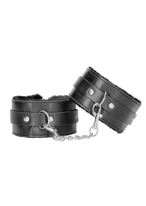 Ouch! Plush Bonded Leather Ankle Cuffs - Black - Image 2