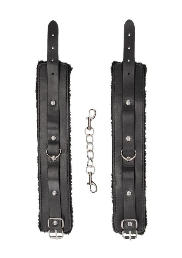Ouch! Plush Bonded Leather Ankle Cuffs - Black - Image 3