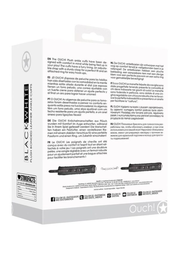 Ouch! Plush Bonded Leather Ankle Cuffs - Black - Image 4