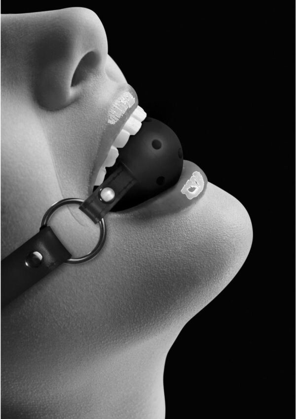 Ouch! Breathable Ball Gag with Bonded Leather Straps - Black - Image 4