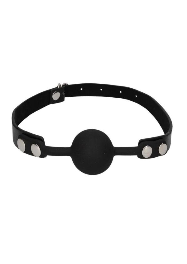 Ouch! Silicone Ball Gag with Adjustable Bonded Leather Straps - Black - Image 2