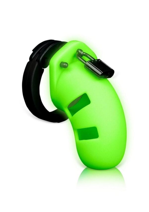 Ouch Model 20 Silicone Cock Cage 3.5in Glow in the Dark - Green - Image 2