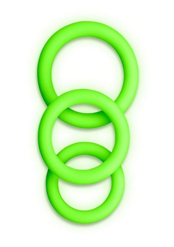 Ouch! Cock Ring Silicone Set (3pc) Glow in the Dark - Green - Image 2