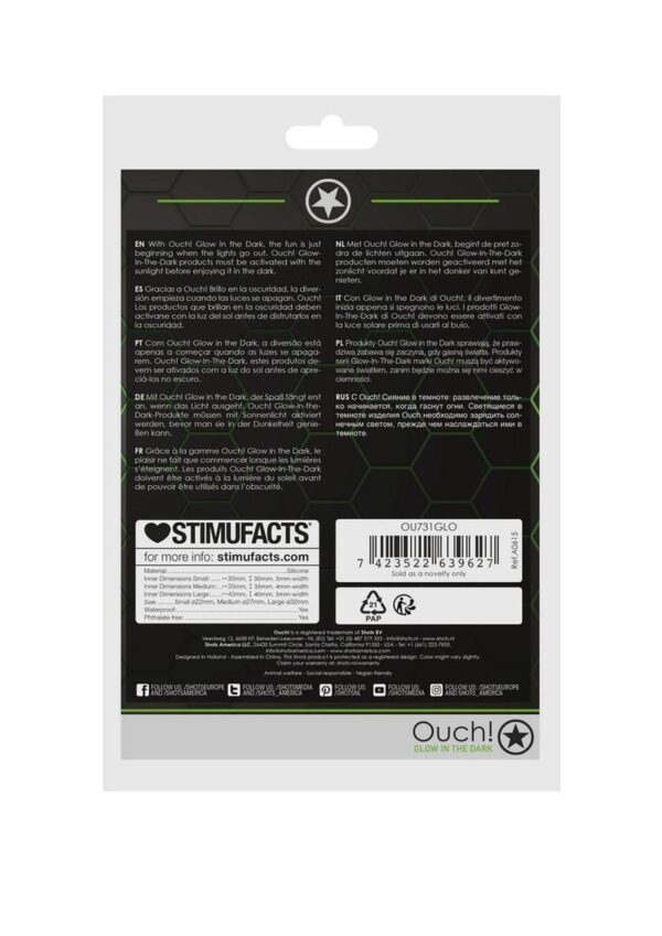 Ouch! Cock Ring Silicone Set (3pc) Glow in the Dark - Green - Image 4