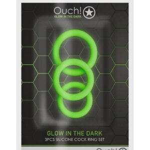 Ouch! Cock Ring Silicone Set (3pc) Glow in the Dark - Green
