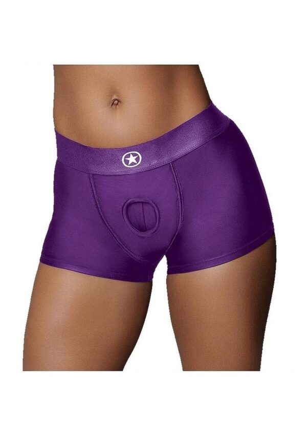 Ouch! Vibrating Strap-On Boxer with Rechargeable Bullet - M/L - Purple - Image 2