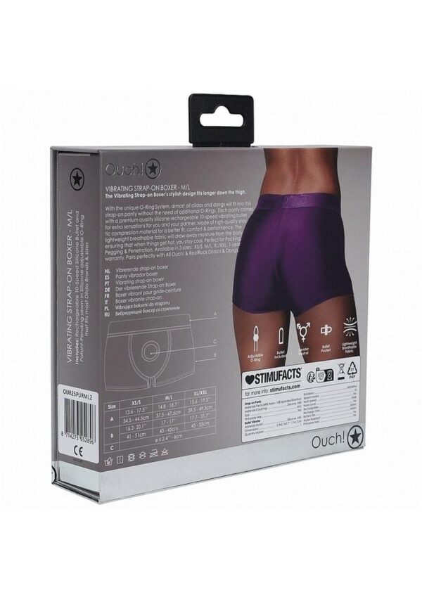Ouch! Vibrating Strap-On Boxer with Rechargeable Bullet - M/L - Purple - Image 4