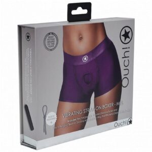 Ouch! Vibrating Strap-On Boxer with Rechargeable Bullet - M/L - Purple