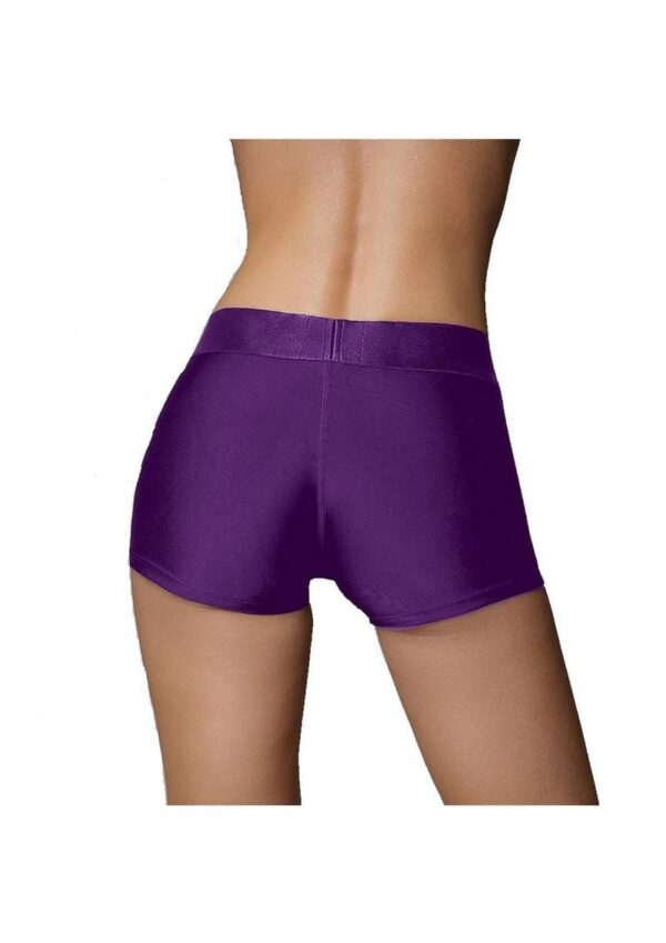 Ouch! Vibrating Strap-On Boxer with Rechargeable Bullet - XS/SM - Purple - Image 3
