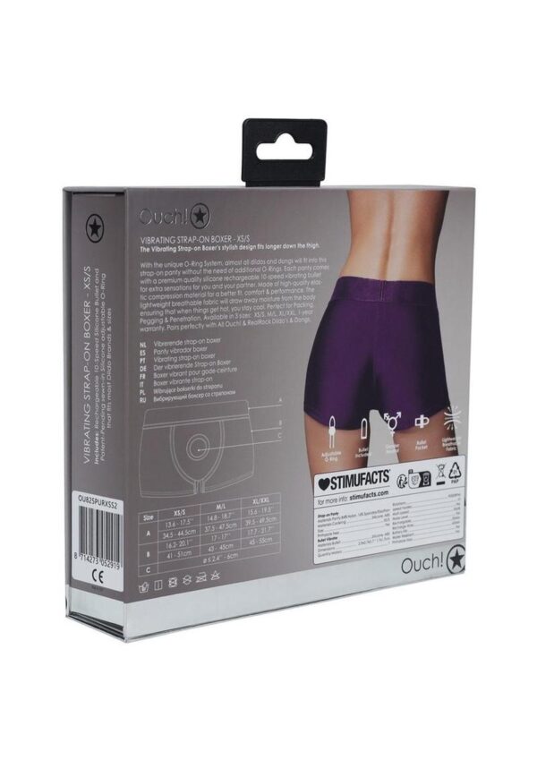 Ouch! Vibrating Strap-On Boxer with Rechargeable Bullet - XS/SM - Purple - Image 4