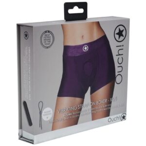Ouch! Vibrating Strap-On Boxer with Rechargeable Bullet - XS/SM - Purple