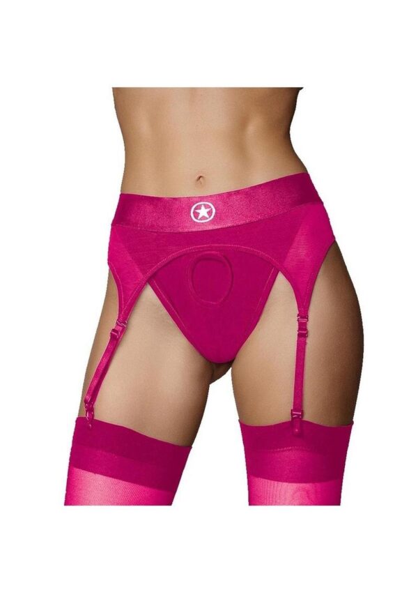 Ouch! Vibrating Strap-On Thong with Rechargeable Bullet - XS/SM - Pink - Image 2