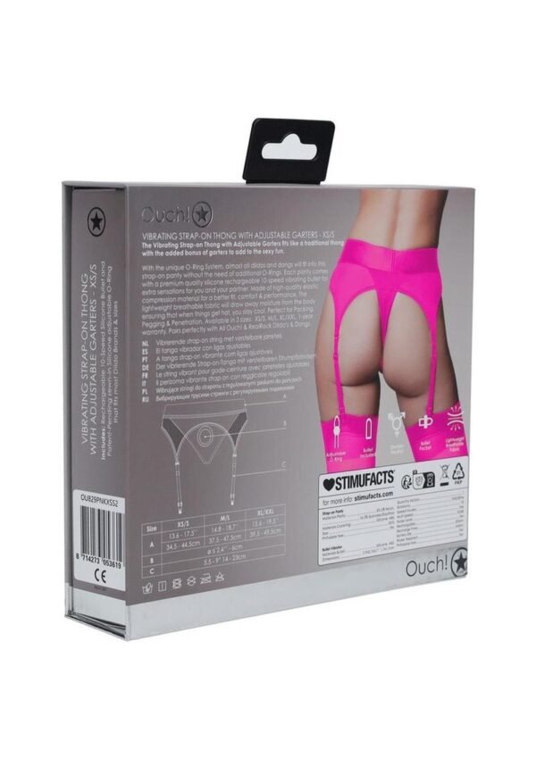 Ouch! Vibrating Strap-On Thong with Rechargeable Bullet - XS/SM - Pink - Image 4