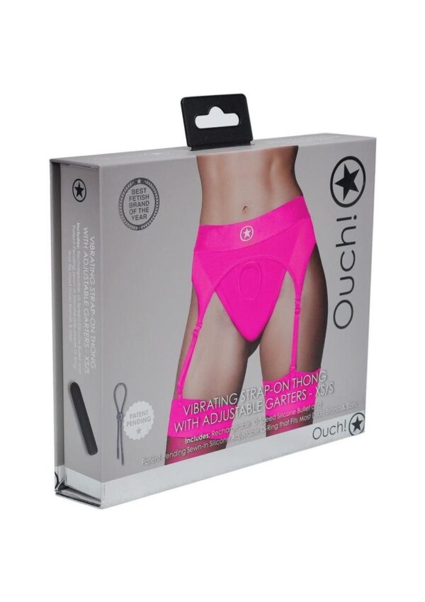 Ouch! Vibrating Strap-On Thong with Rechargeable Bullet - XS/SM - Pink