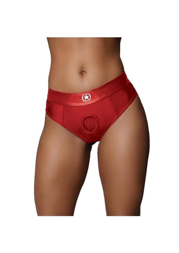 Ouch! Vibrating Strap-On Thong with Rechargeable Bullet - M/L - Red - Image 2