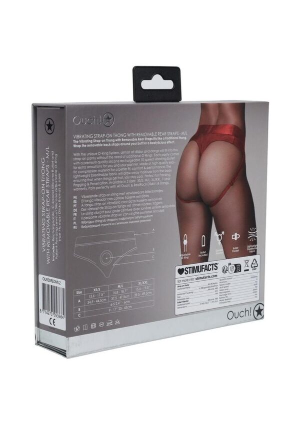 Ouch! Vibrating Strap-On Thong with Rechargeable Bullet - M/L - Red - Image 4