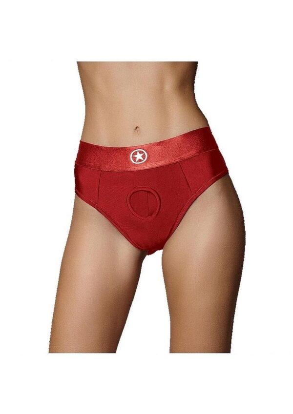 Ouch! Vibrating Strap-On Thong with Rechargeable Bullet - XS/SM - Red - Image 2
