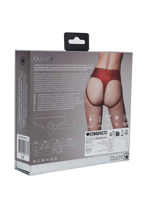 Ouch! Vibrating Strap-On Thong with Rechargeable Bullet - XS/SM - Red - Image 3