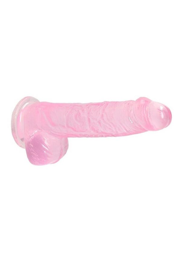 RealRock Crystal Clear Dildo with Balls 6in - Pink - Image 3