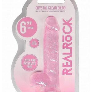 RealRock Crystal Clear Dildo with Balls 6in - Pink