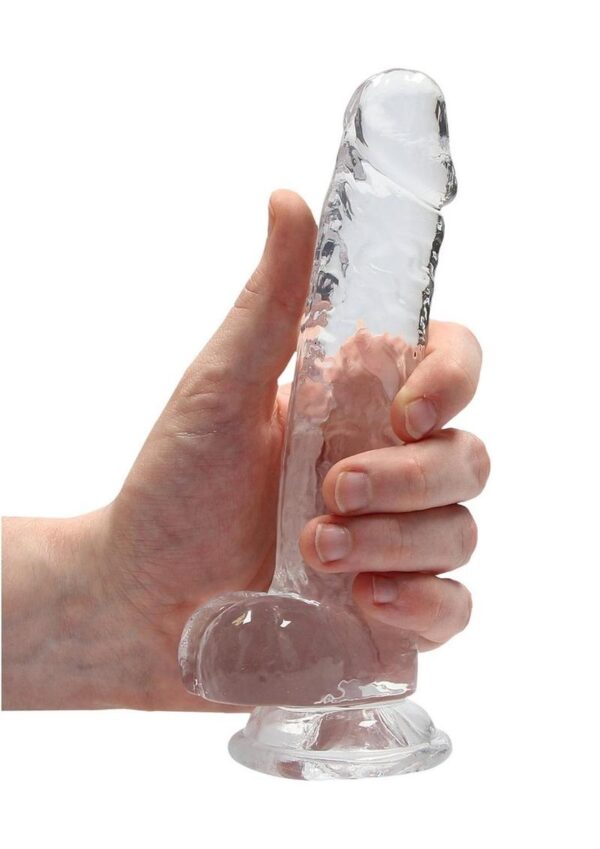 RealRock Crystal Clear Dildo with Balls 7in - Clear - Image 4
