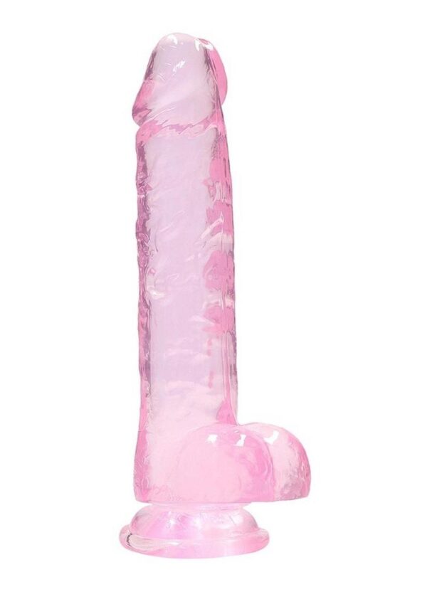 RealRock Crystal Clear Dildo with Balls 8in - Pink - Image 2