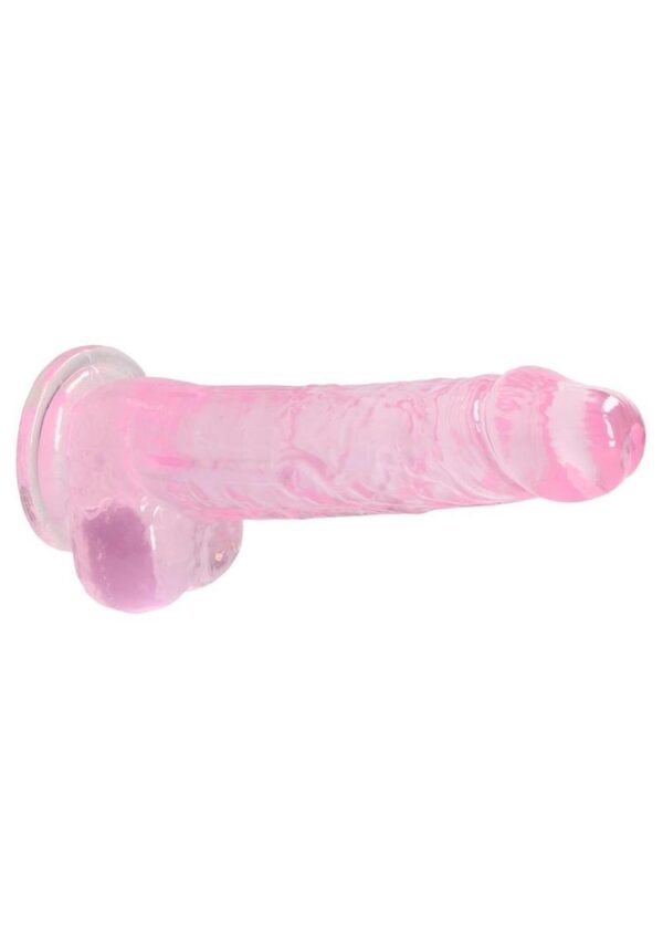 RealRock Crystal Clear Dildo with Balls 8in - Pink - Image 3
