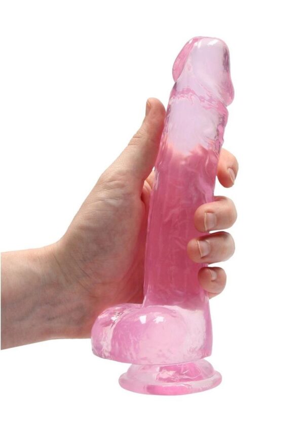 RealRock Crystal Clear Dildo with Balls 8in - Pink - Image 4