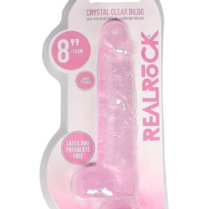 RealRock Crystal Clear Dildo with Balls 8in - Pink