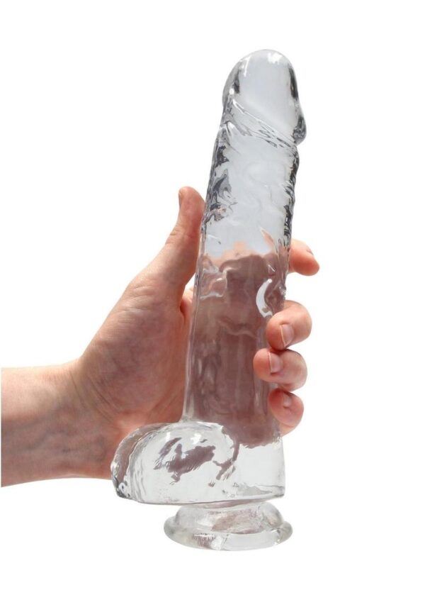 RealRock Crystal Clear Dildo with Balls 9in - Clear - Image 4