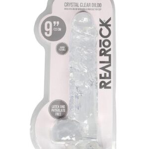 RealRock Crystal Clear Dildo with Balls 9in - Clear