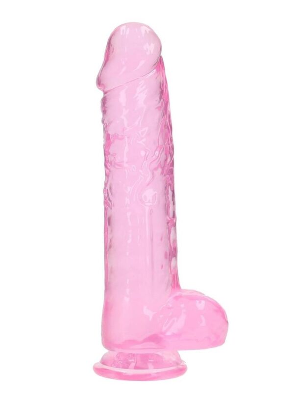 RealRock Crystal Clear Realistic Dildo with Balls 10in - Pink - Image 2